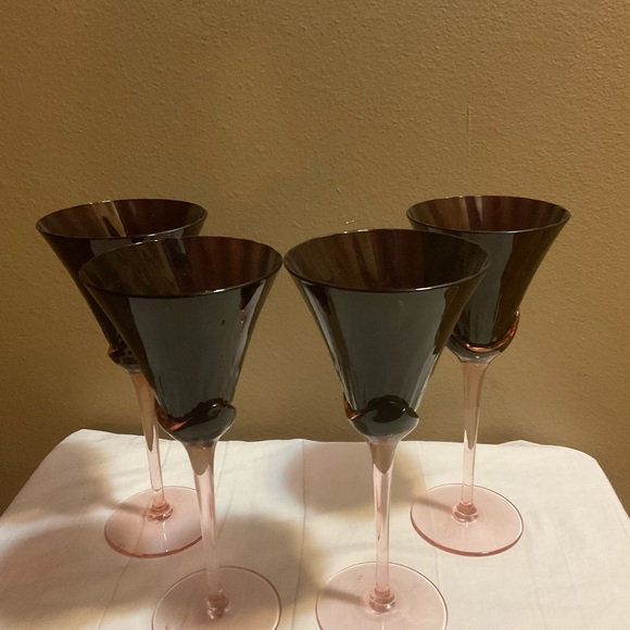 Vintage Mikasa Plum Blossom Wine Glasses 8 1/4" Tall Set Of Four - Picture 2 of 6